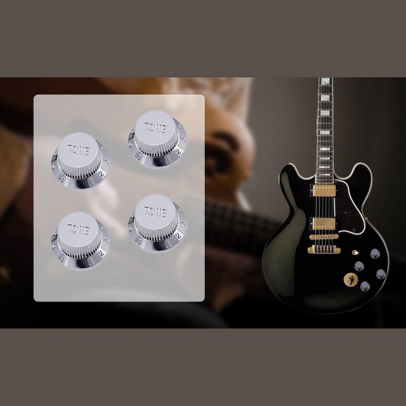 JIUWU 3 Pcs Chrome Guitar Volume/Tone Control Knobs with Toggle-Switch Tip Cap - Image 2